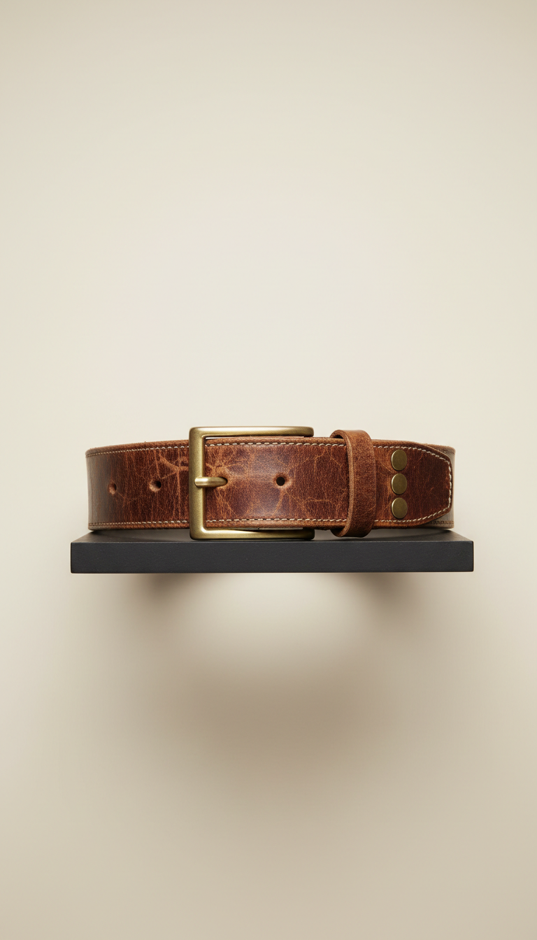 Distressed dark leather belt
