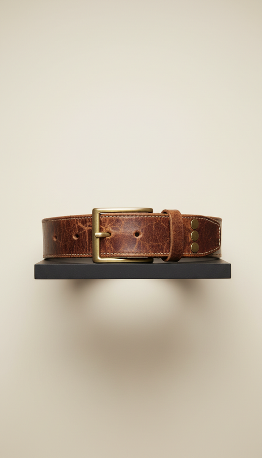 Distressed dark leather belt