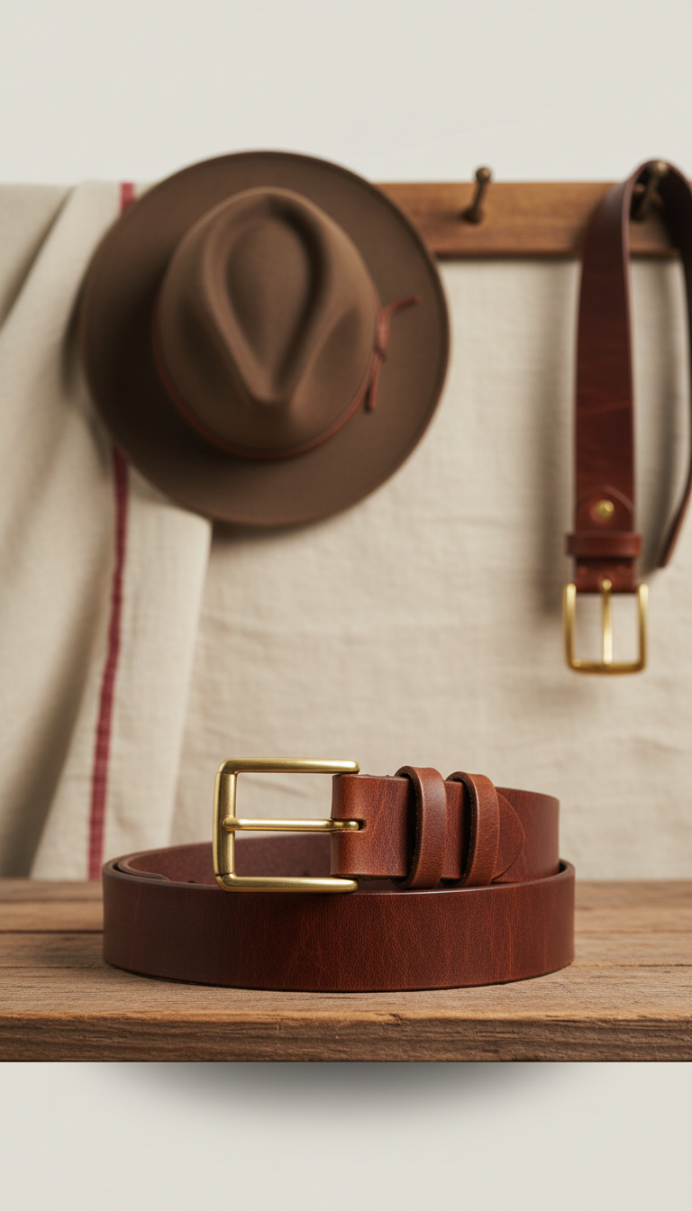 Full-grain leather belt with gold buckle
