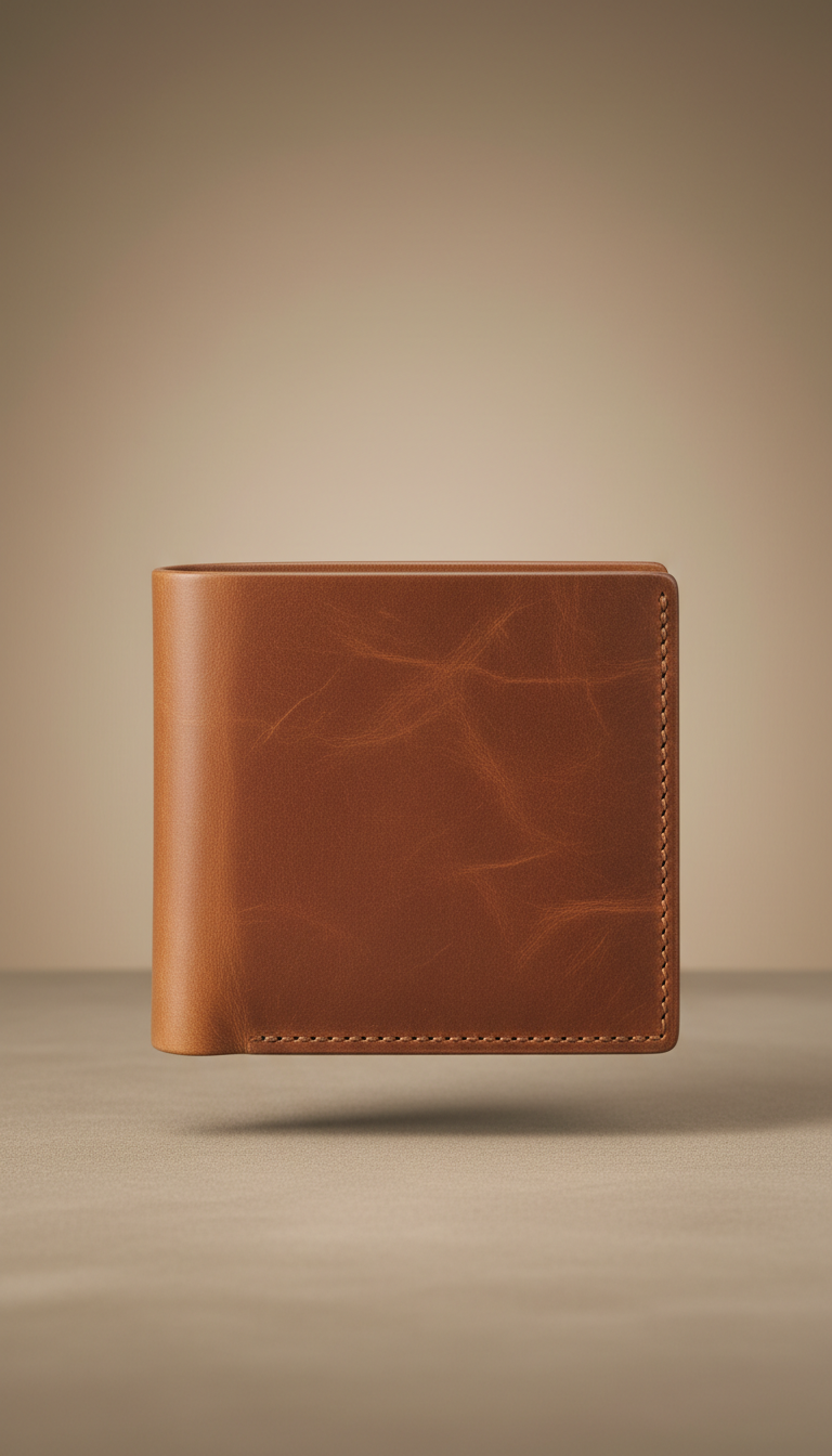 Cognac leather bifold wallet
