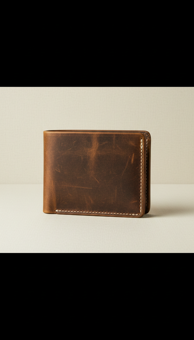 Structured antique leather wallet